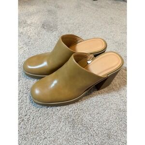 Womens Heeled‎ Mules Clogs Slides Platform Block Heel Shoes Tan
